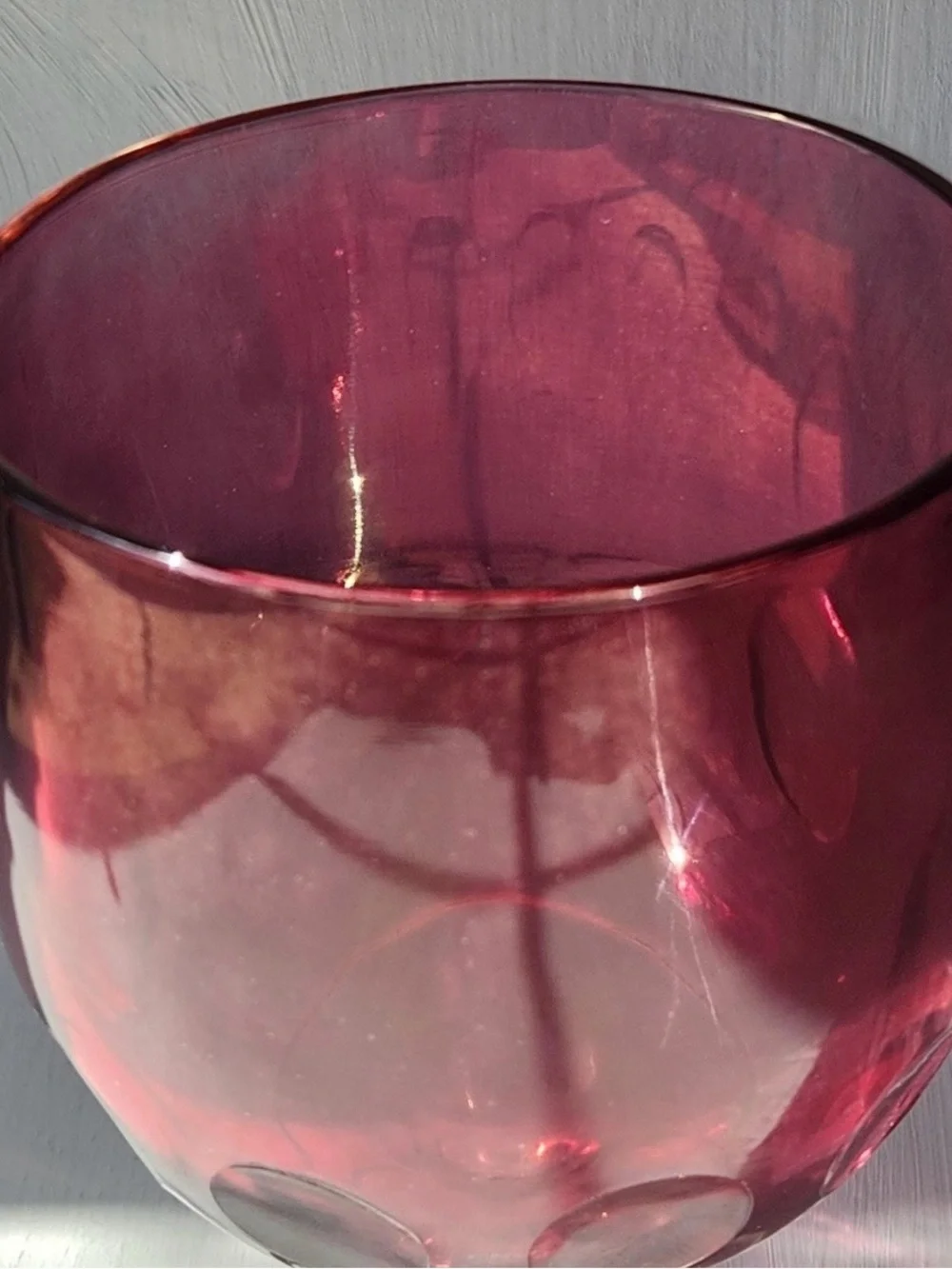 Vintage 1960s Bartlett Collins Ruby Red Thumbprint Goblet Glass Clear Stem 6”